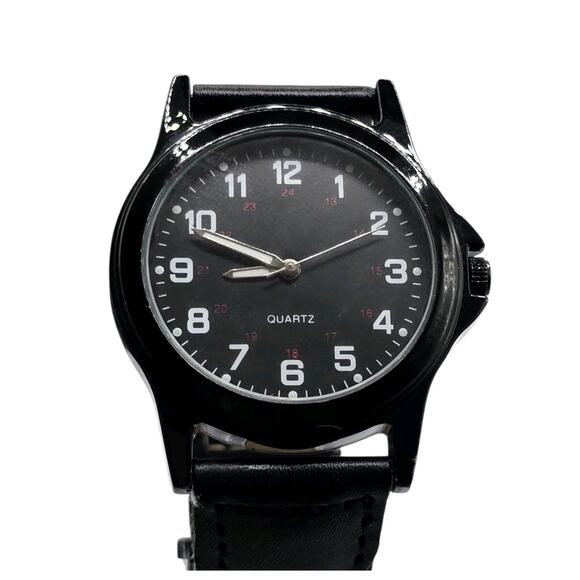 Military Red Dial Men Watch White Easy Read Numeral Leather Like Bracelet - Picture 1 of 5